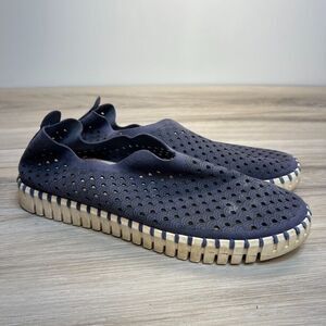 Isle of Jacobsen Tulip Perforated Slip-On Shoes Navy Womens 38 EU (US 7.5-8)